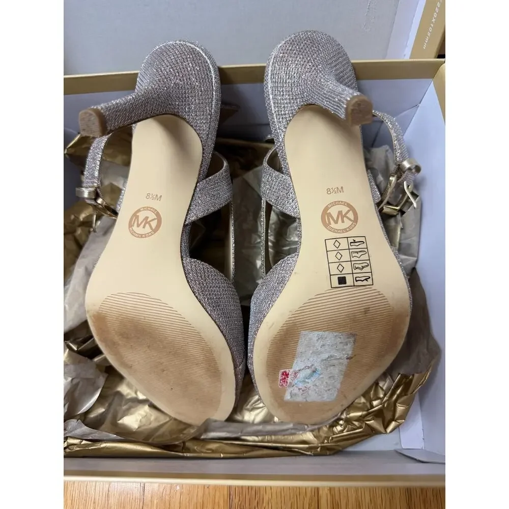 Michael Michael Kors Woman's Becky Dress Sandals Gold Glitter Size 8.5M W/Box